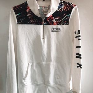 VS PINK Quarter Zip Pullover White& Tropical print